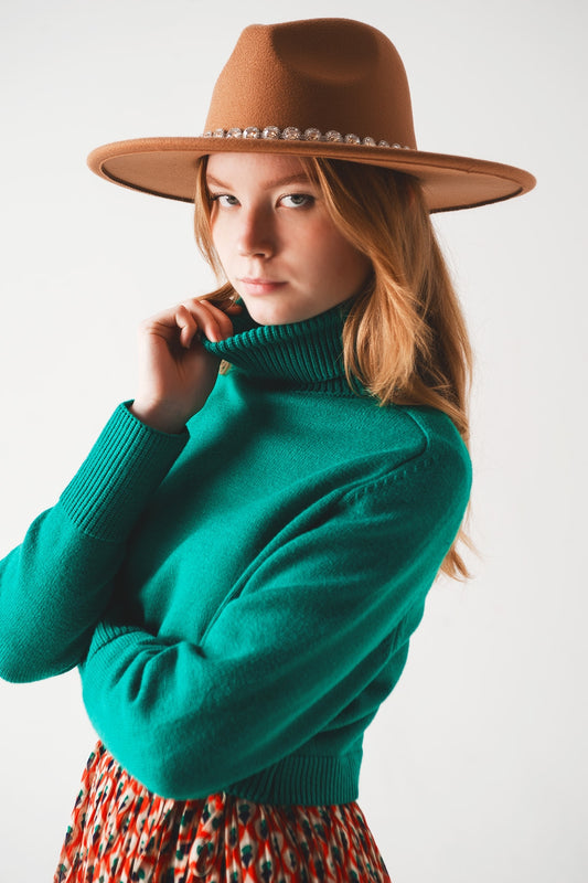 Q2 Jersey cropped de cuello alto en verde