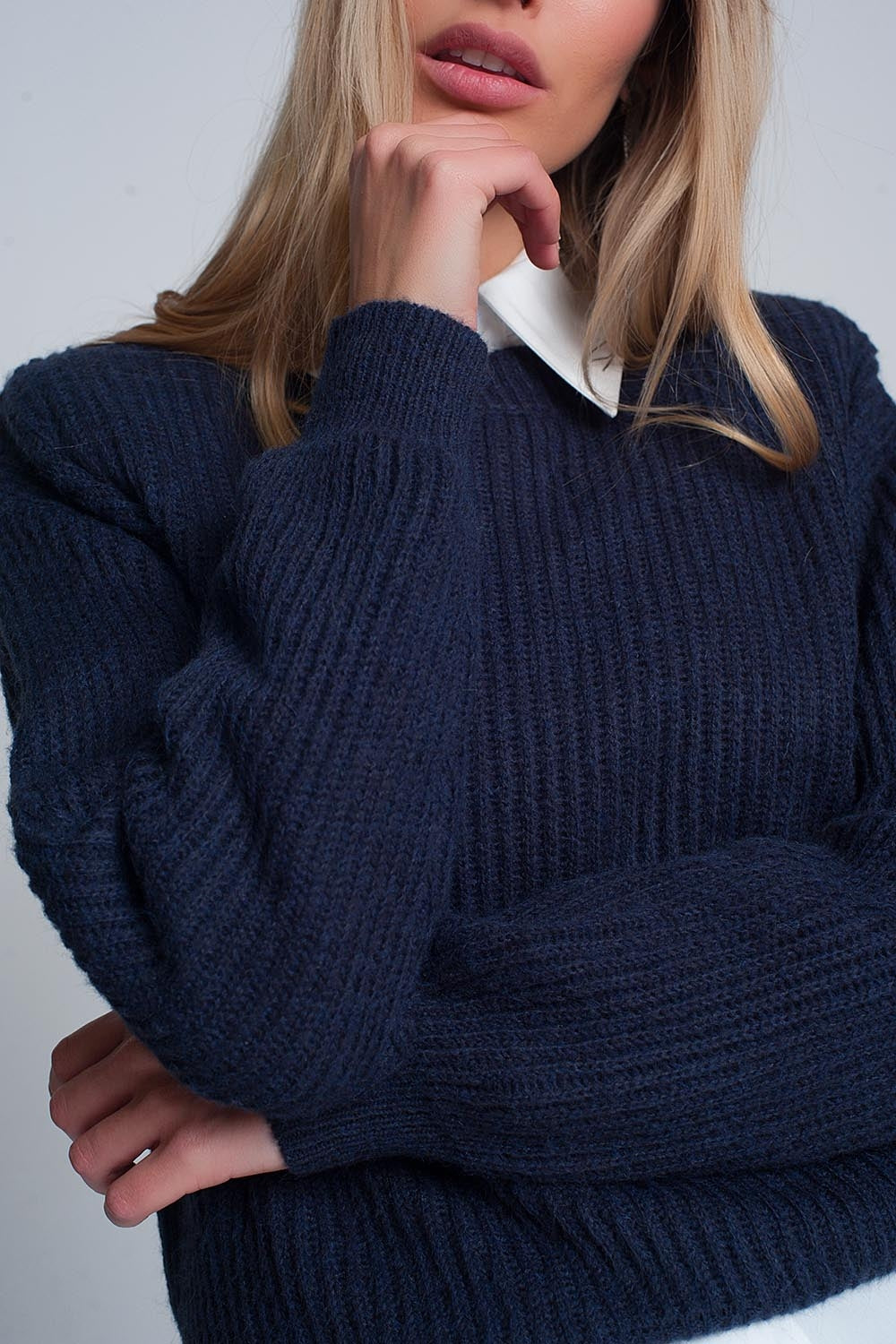 Jersey de canalé en azul marino Q2