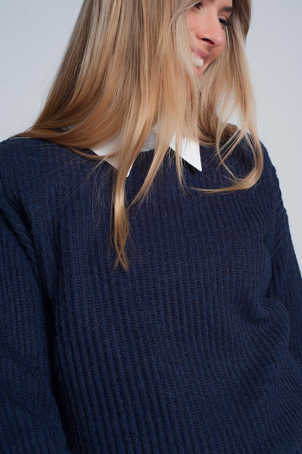Jersey de canalé en azul marino Q2