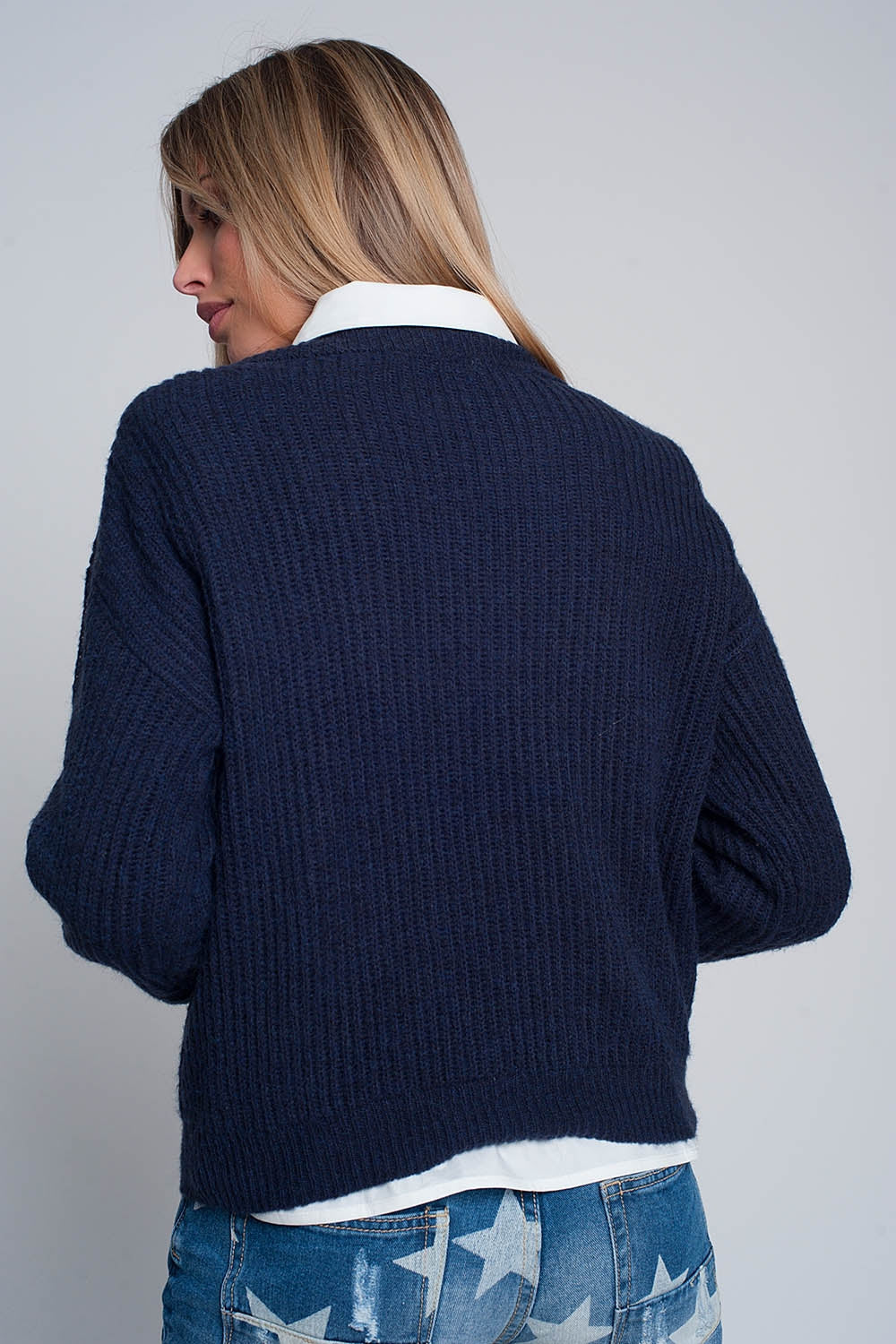 Jersey de canalé en azul marino Q2