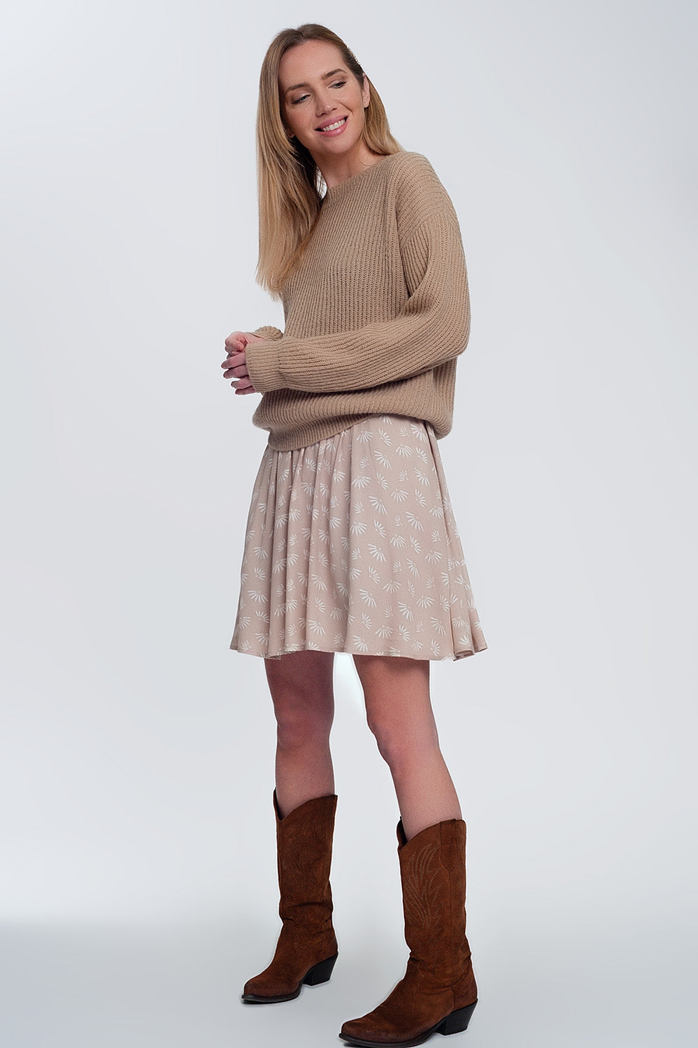 Jersey de canalé en beige Q2