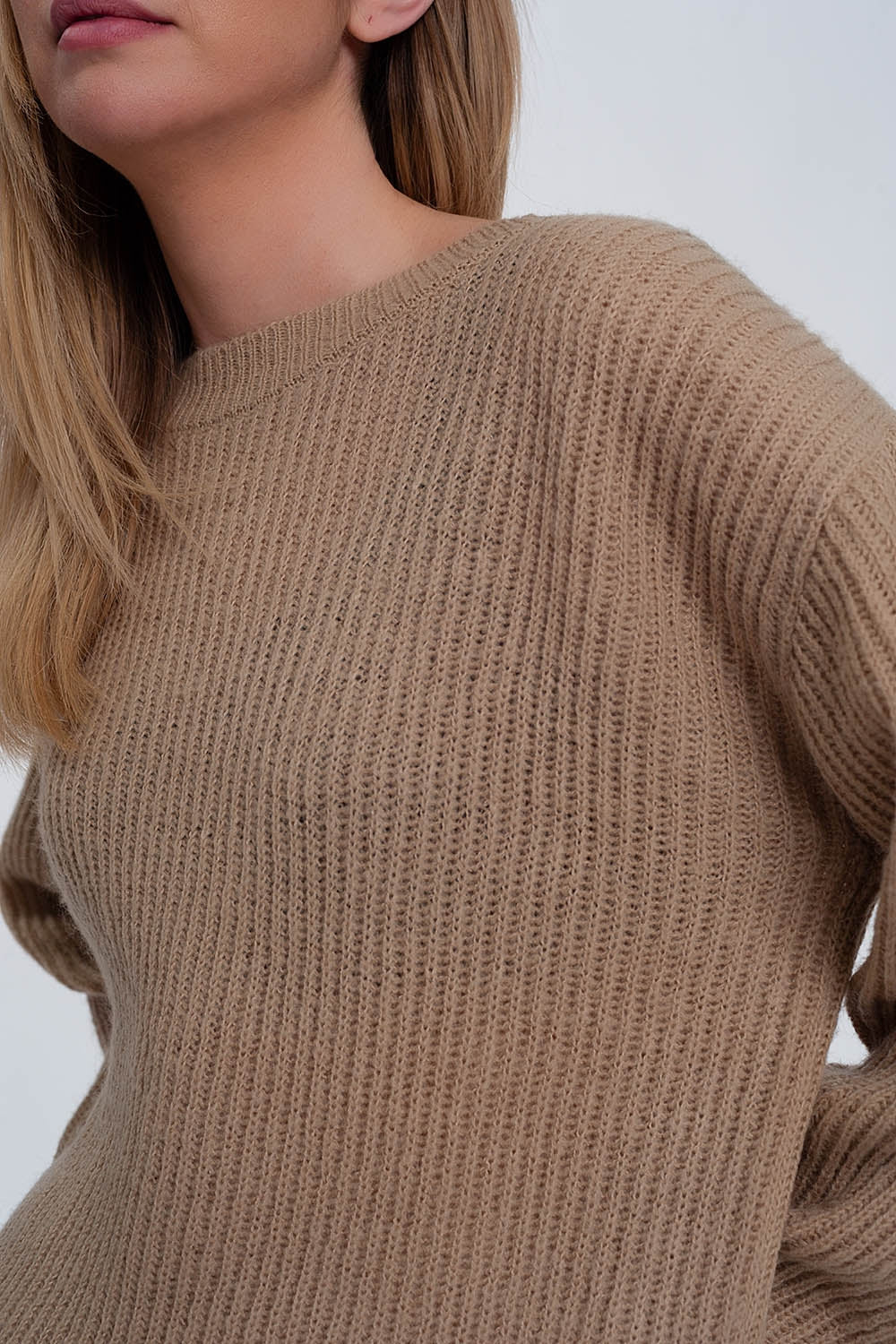 Jersey de canalé en beige Q2