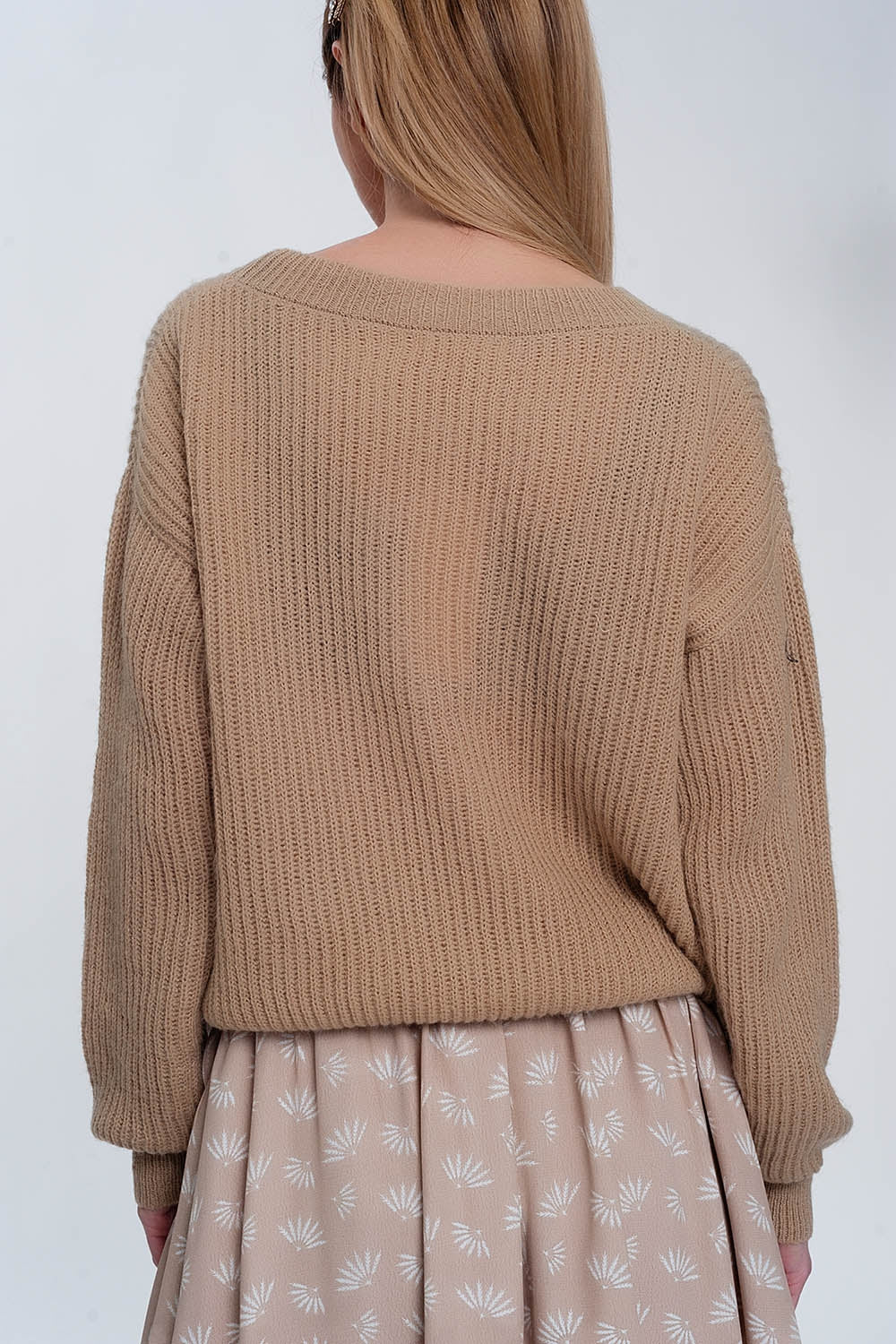 Jersey de canalé en beige Q2
