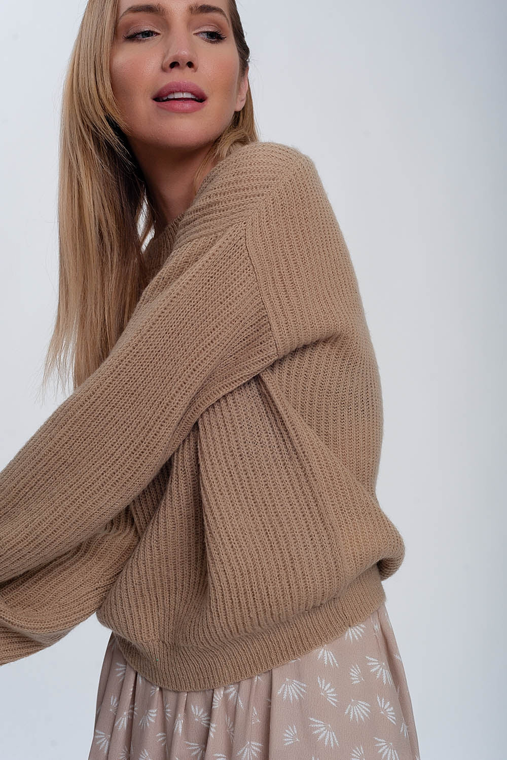 Jersey de canalé en beige Q2