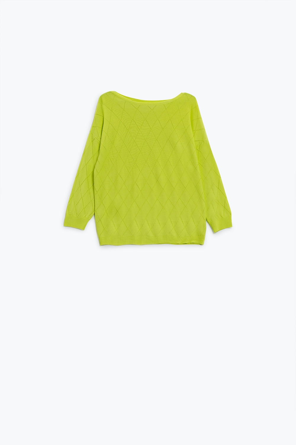 Jersey de color lima con estampado de rombos y cuello barco Q2