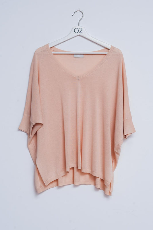 Q2 Jersey de corte cuadrado y manga corta en beige