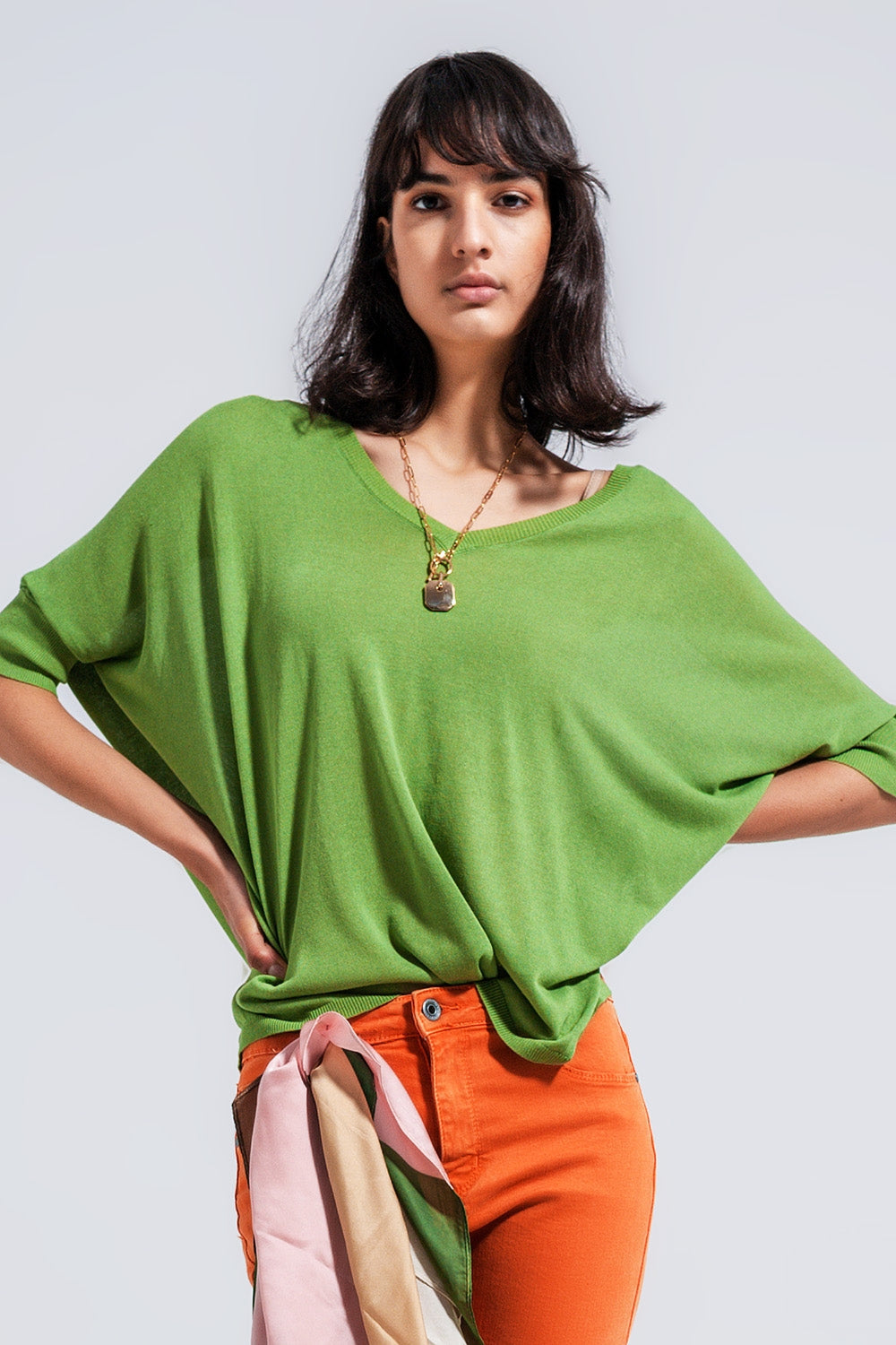 Jersey de corte cuadrado y manga corta en verde Q2