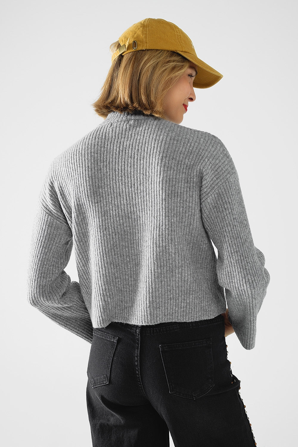 jersey de cuello alto de canalé gris Q2