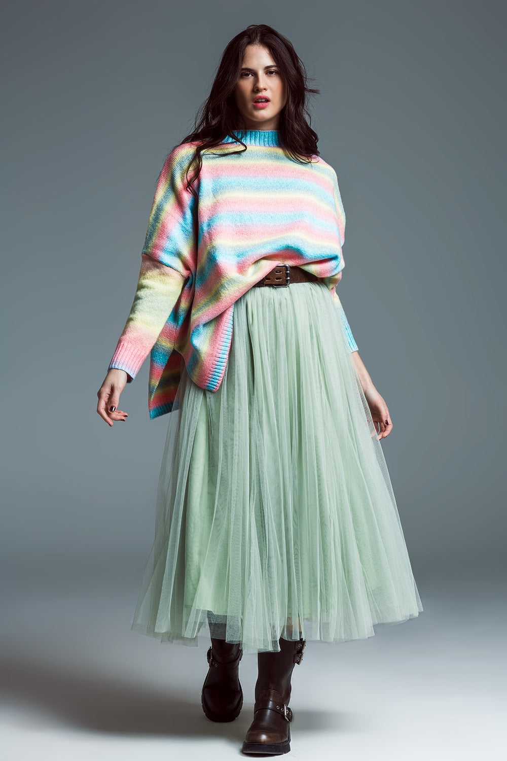 Jersey de cuello alto multicolor oversize con aberturas laterales Q2