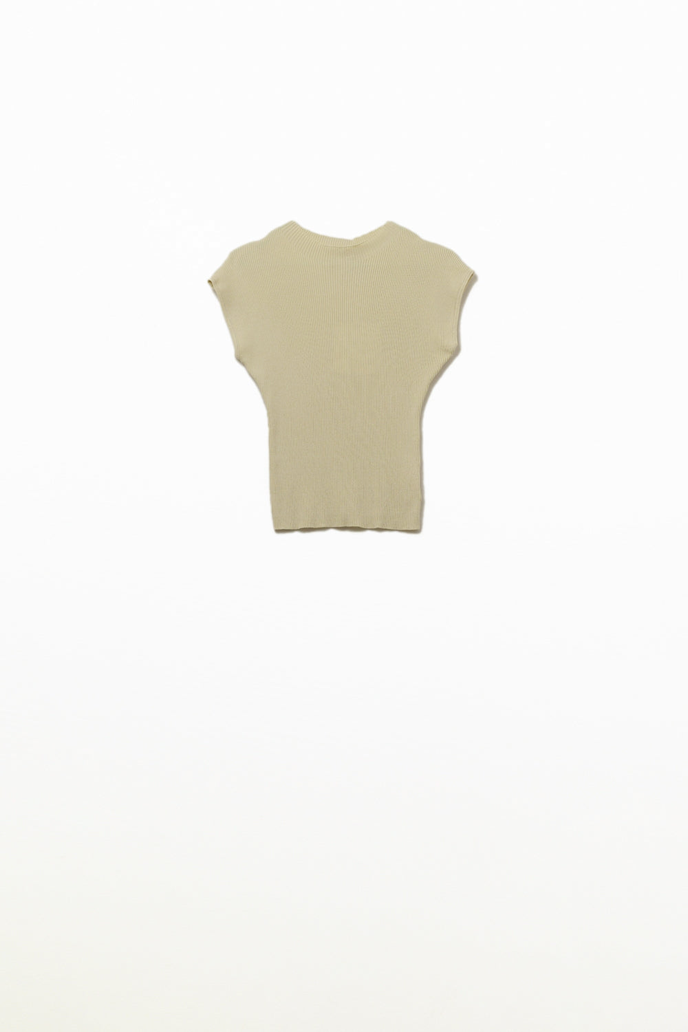 Q2 Jersey de cuello alto y manga corta en canalé beige