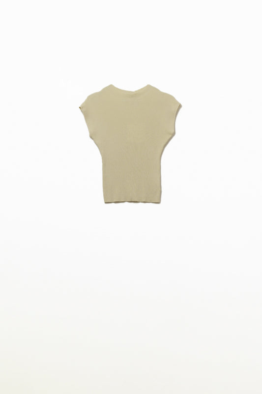 Q2 Jersey de cuello alto y manga corta en canalé beige