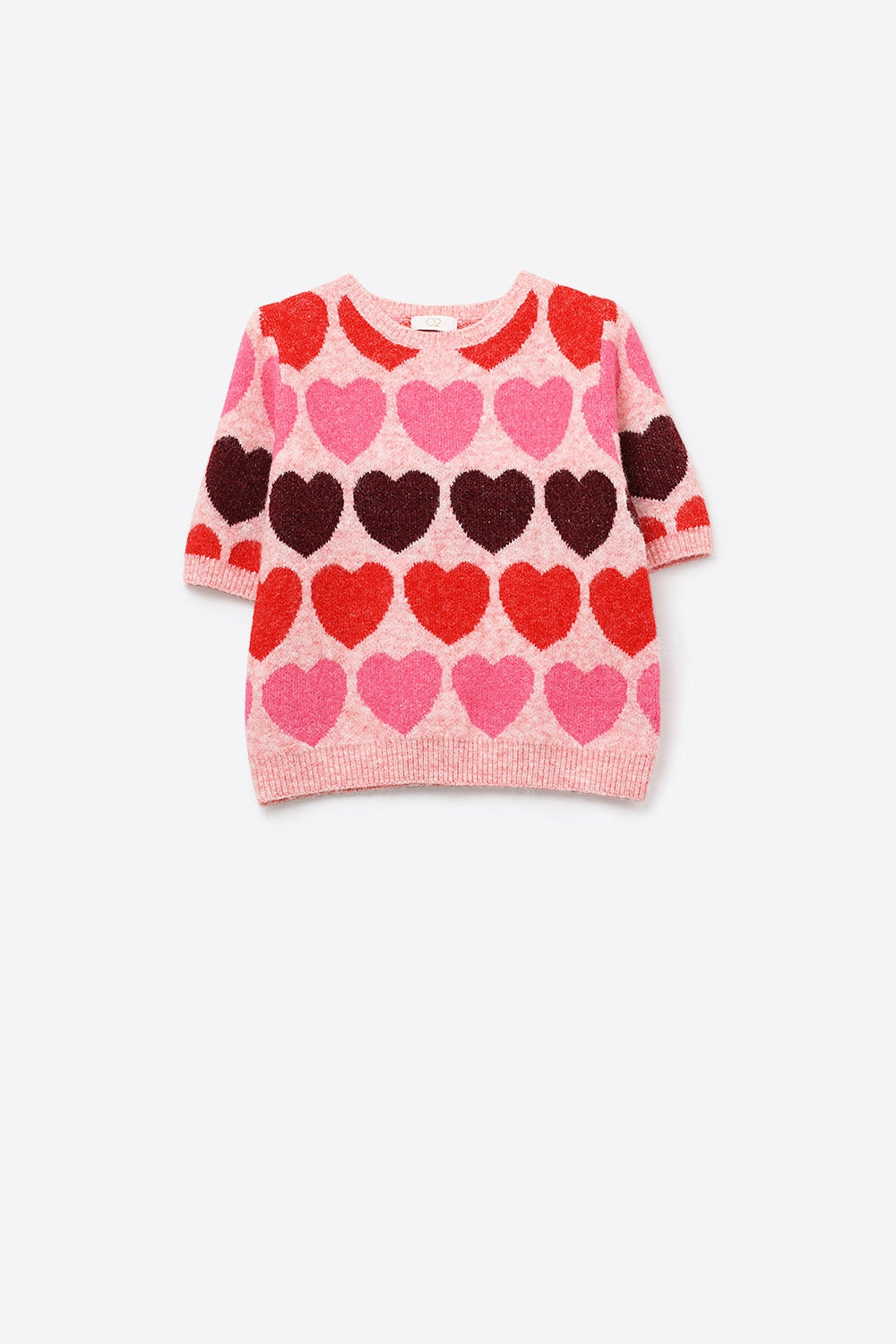 Jersey de manga corta con estampado de corazones en rosa Q2
