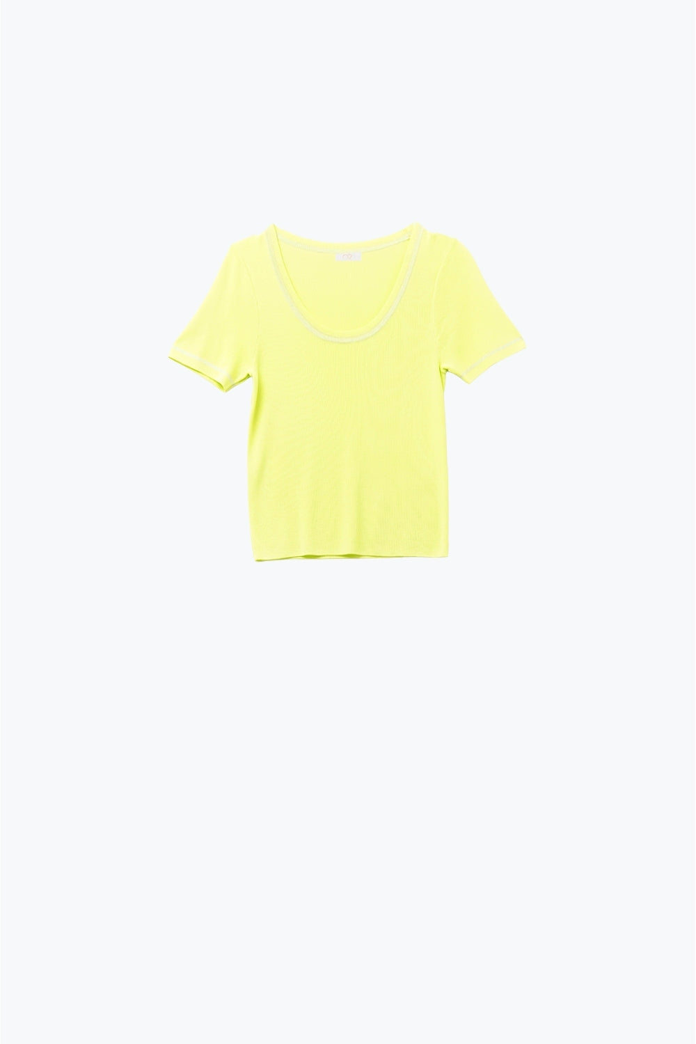 Q2 Jersey De Manga Corta En Amarillo Con Costura Plateada En El Cuello Redondo