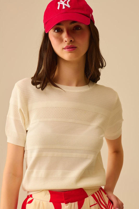 Q2 Jersey de punto a rayas texturizado en blanco