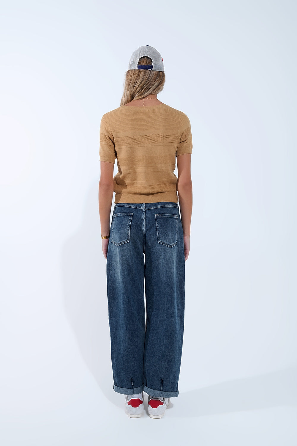 Jersey de punto a rayas texturizado en camel Q2