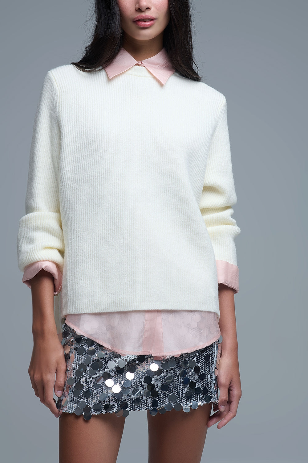 Jersey de punto acanalado en color crema Q2