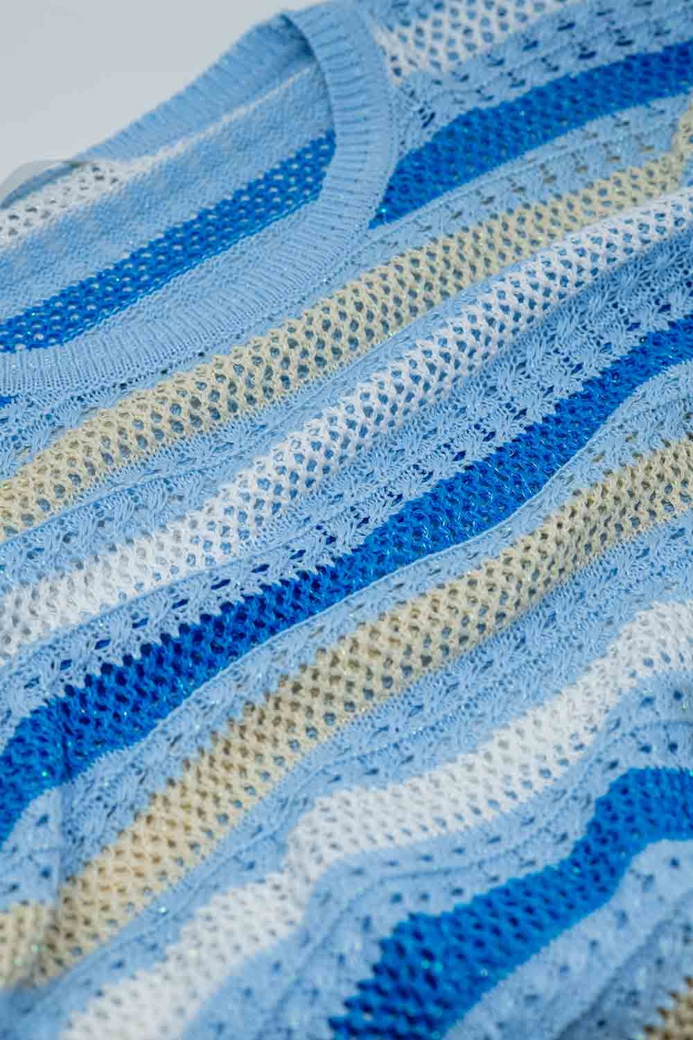 Jersey de punto azul con rayas azules y blancas Q2