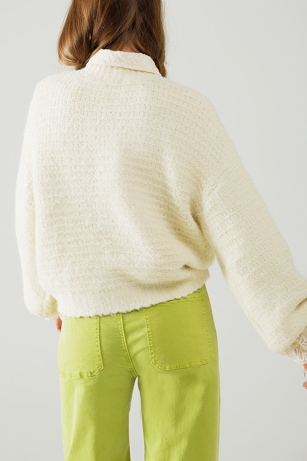 Jersey de punto beige con mangas globo Q2