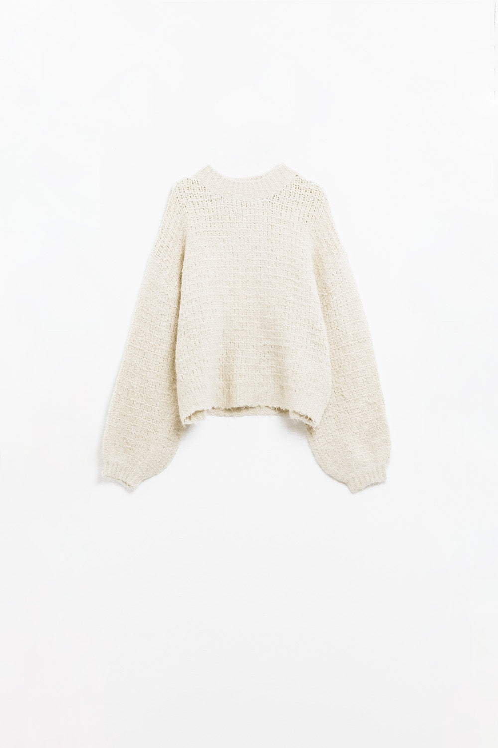 Jersey de punto beige con mangas globo Q2