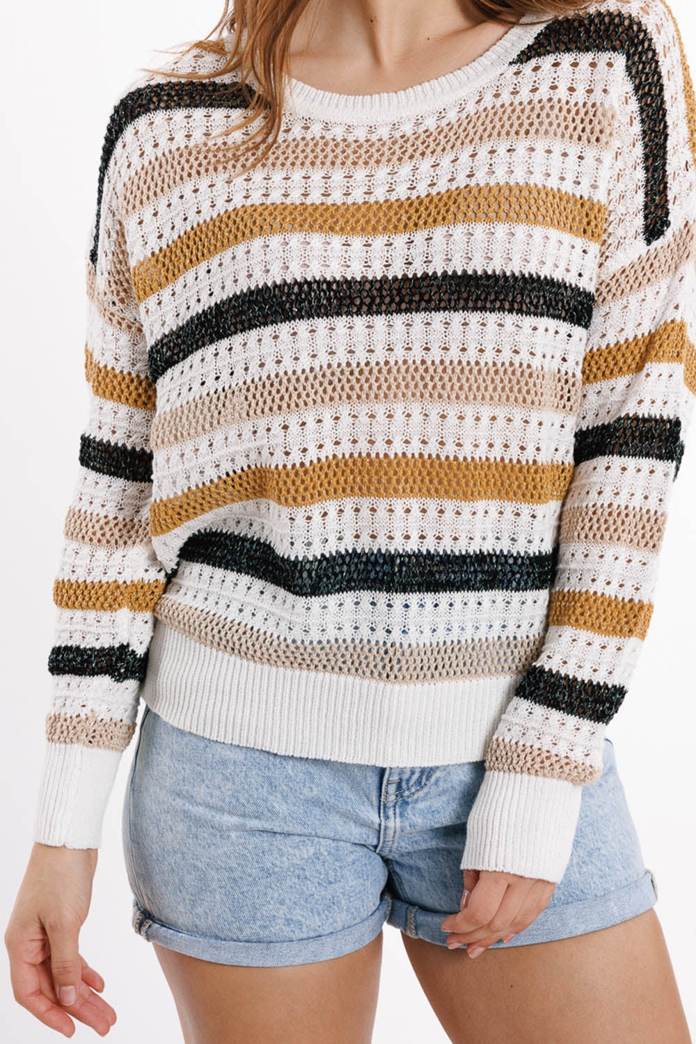 Jersey de punto blanco con rayas multicolores Q2