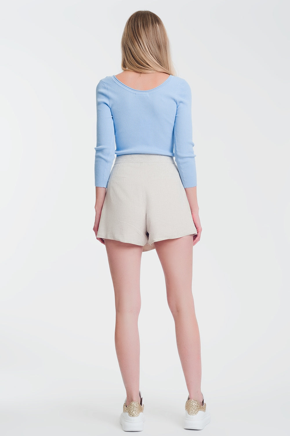 Jersey de punto con cuello amplio en azul Q2