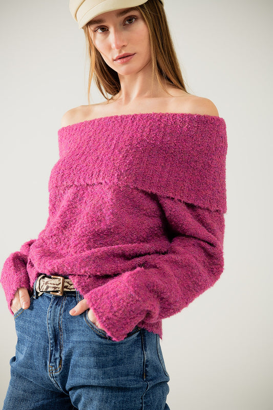 Q2 jersey de punto con cuello barco en fucsia