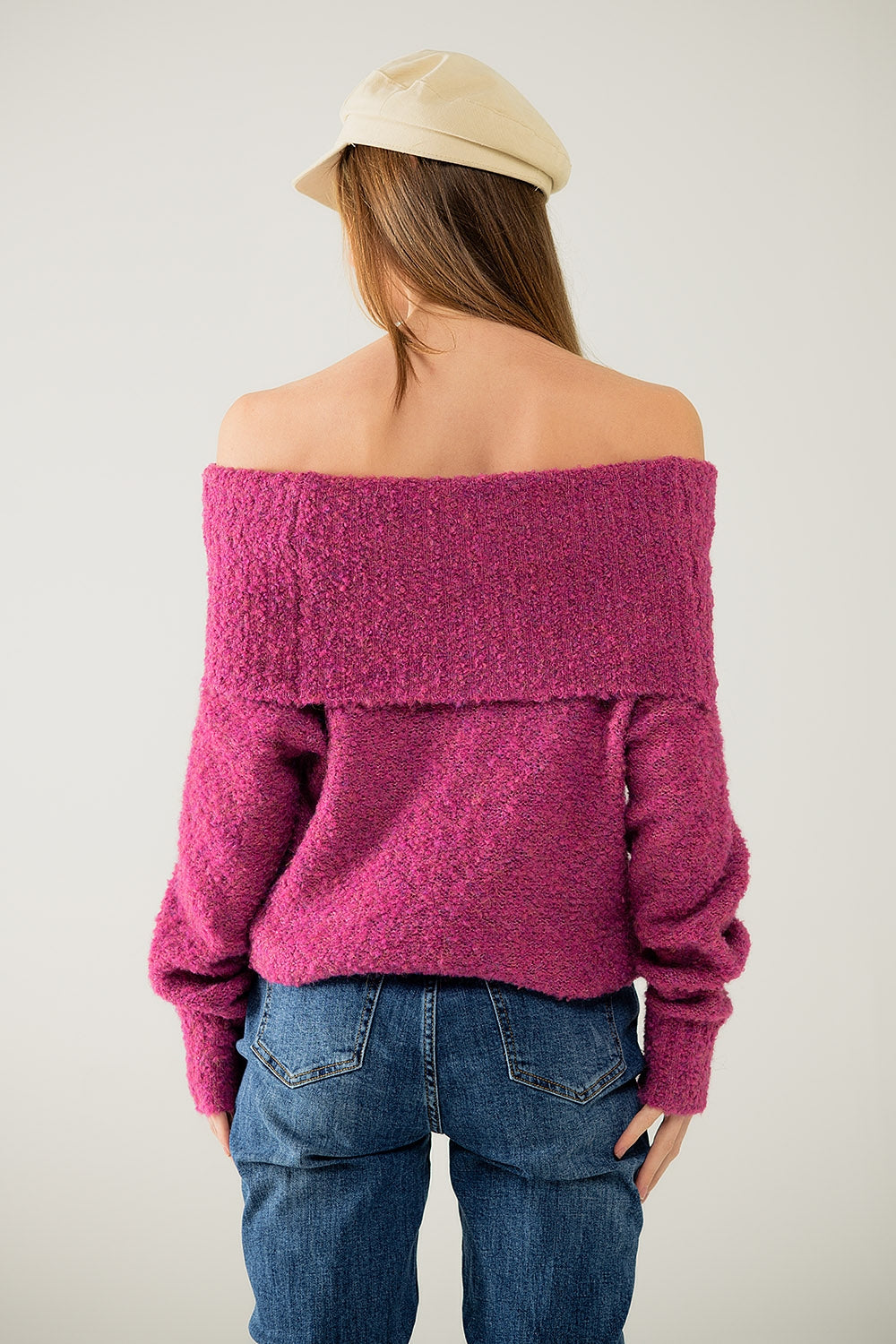 jersey de punto con cuello barco en fucsia Q2