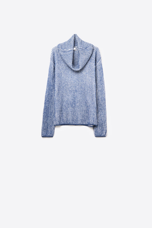 Q2 Jersey de punto de canalé azul marino con cuello vuelto