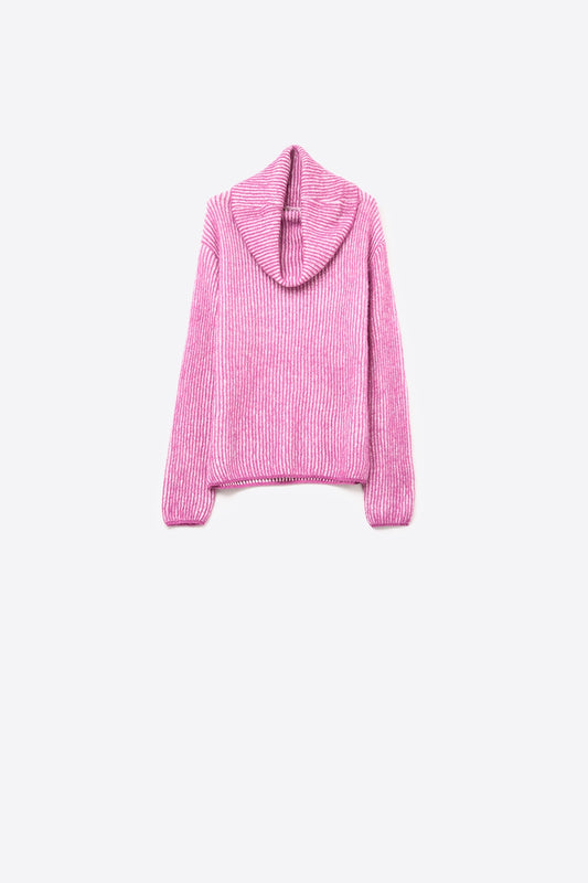 Q2 jersey de punto de canalé fucsia con cuello vuelto