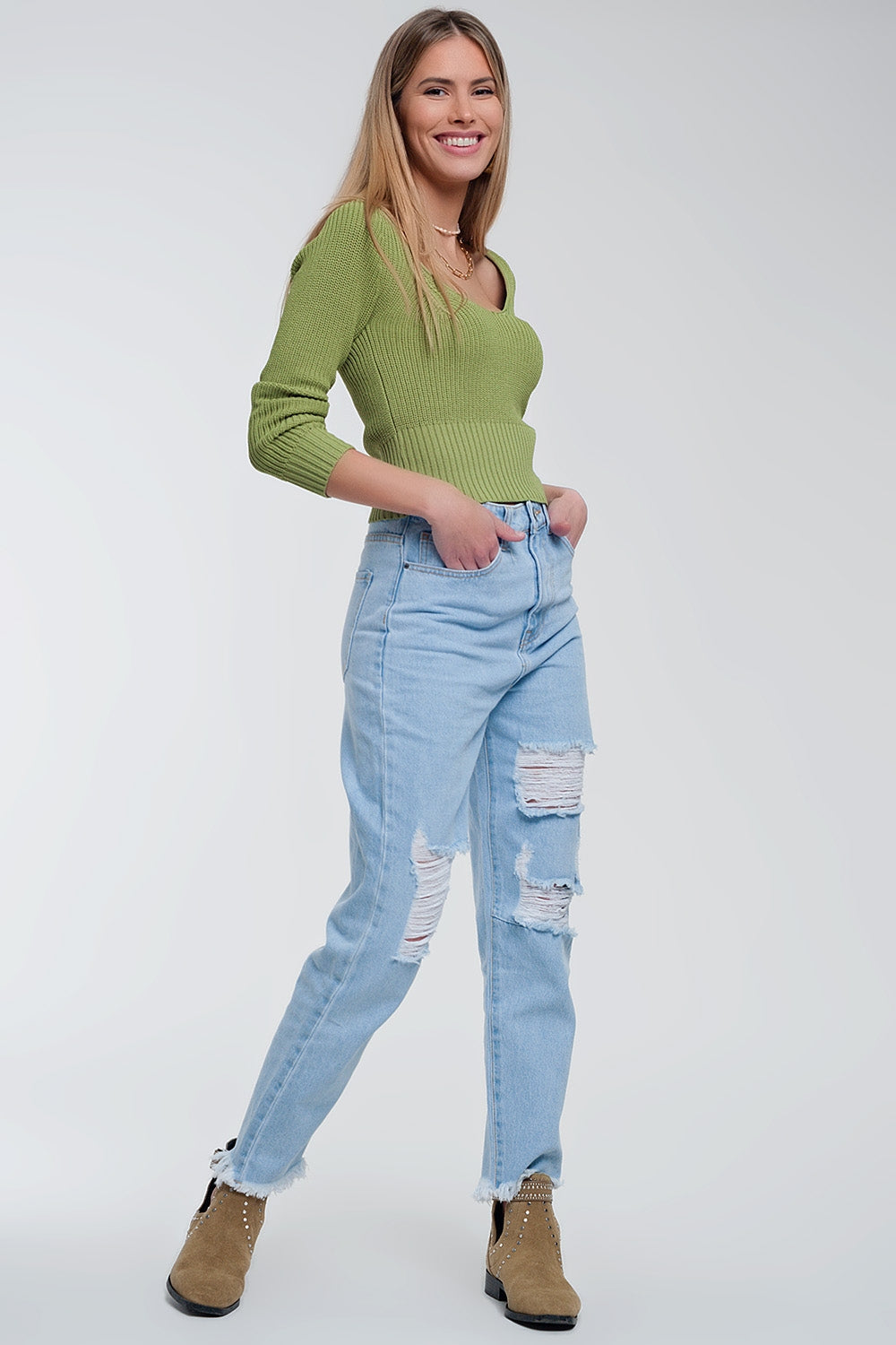 Jersey de punto de croché en verde Q2