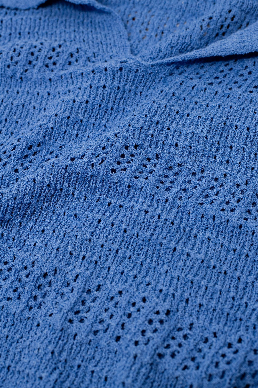 Jersey De Punto De Crochet Con Cuello En V Y Cuello Polo En Azul Q2