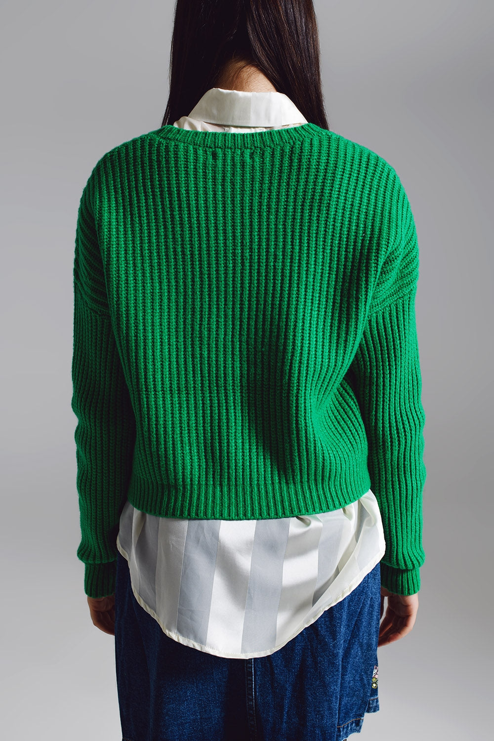 Jersey de punto de gofre relajado en verde brillante Q2