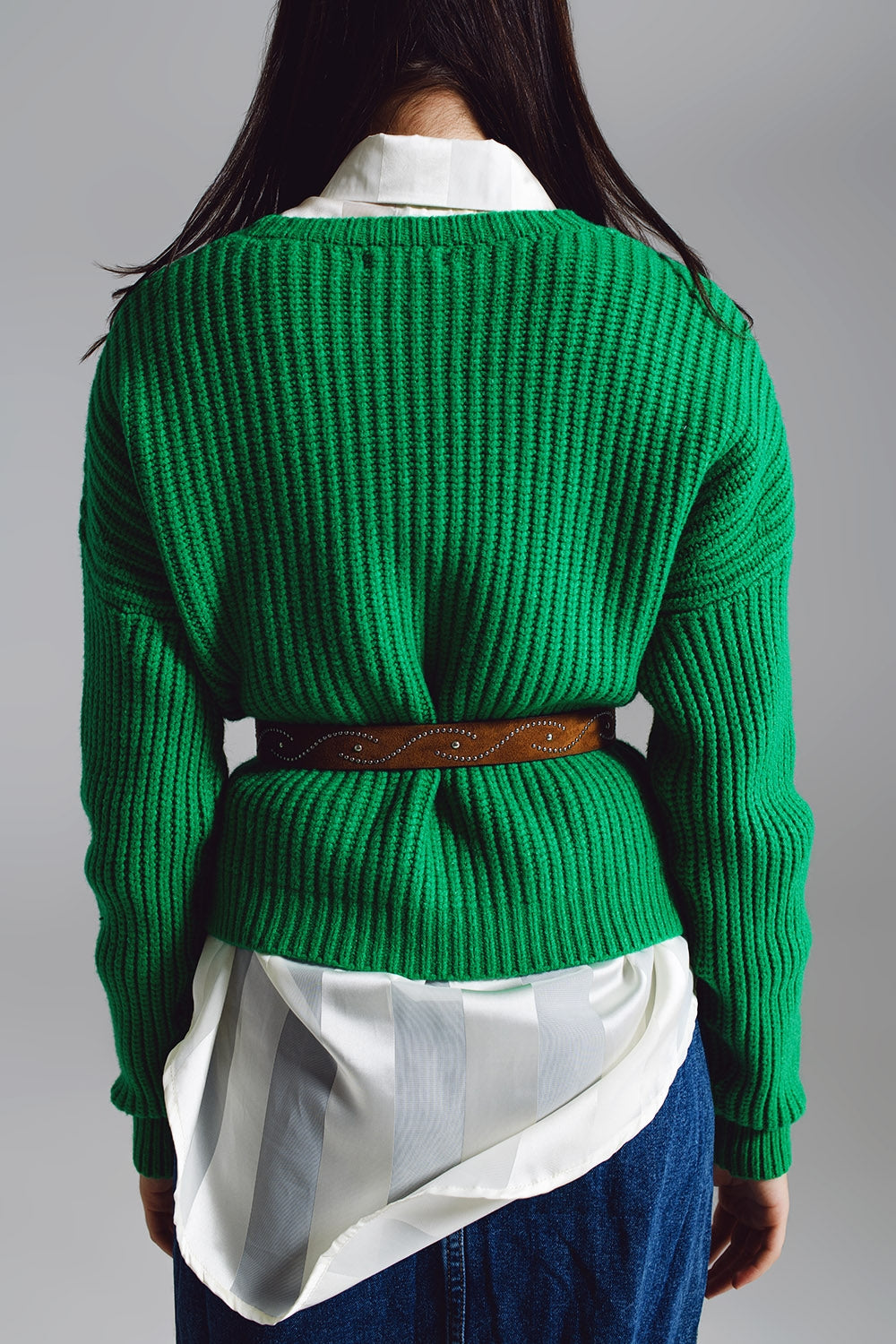 Jersey de punto de gofre relajado en verde brillante Q2