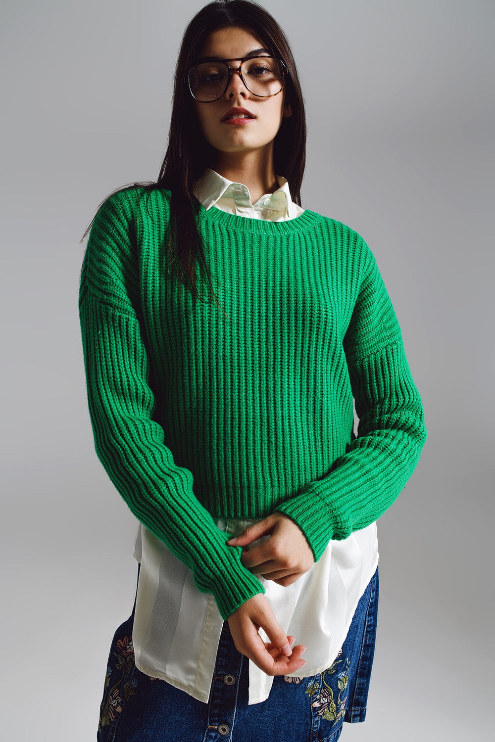 Jersey de punto de gofre relajado en verde brillante Q2