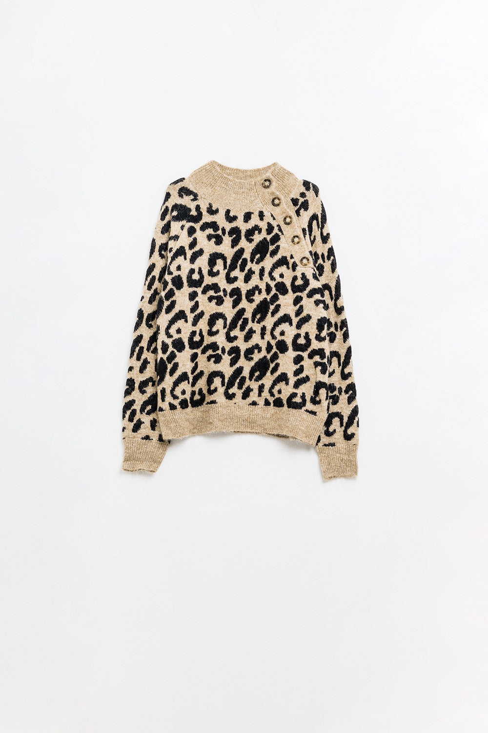 Jersey de punto de leopardo con botones laterales Q2