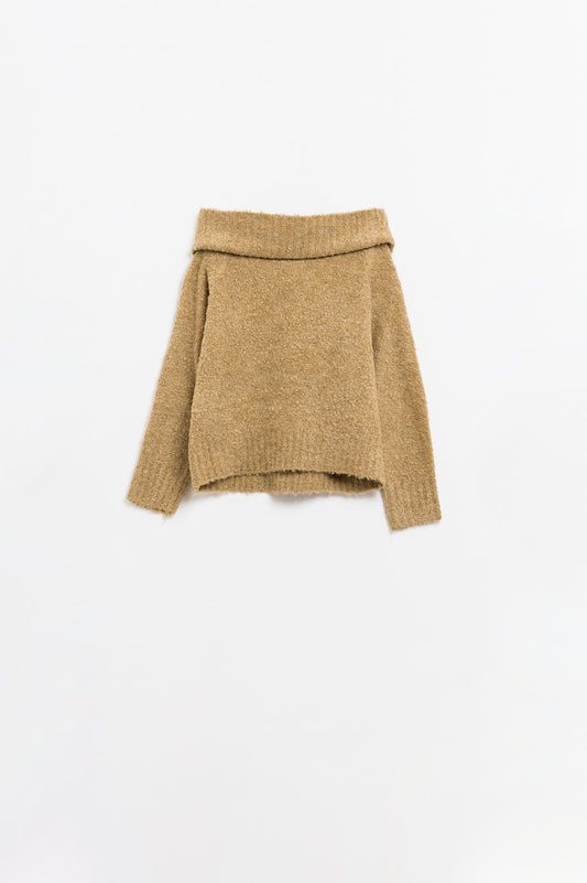 Q2 jersey de punto esponjoso con cuello barco en beige