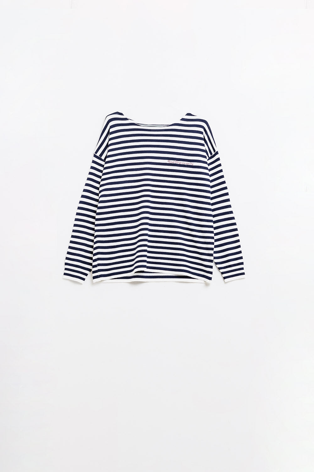 jersey de punto fino a rayas azul marino con cuello barco Q2