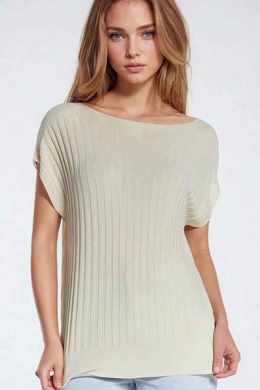Q2 Jersey de punto fino beige con cuello barco