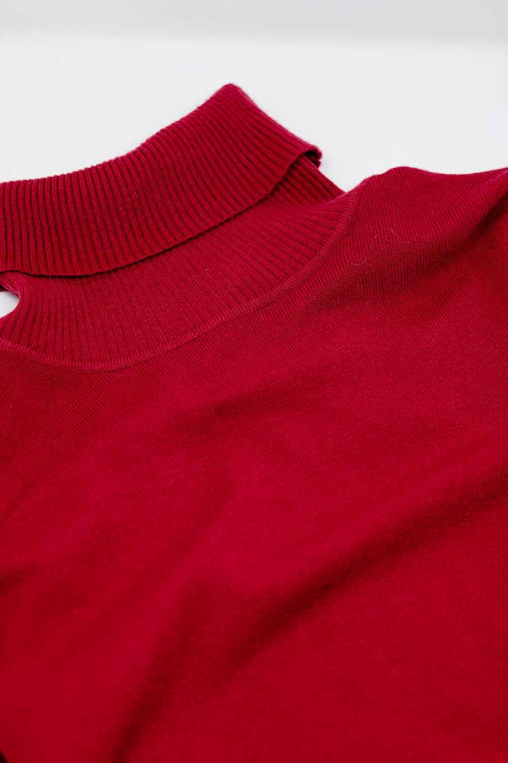 Jersey de punto fino y cuello alto en color vino Q2