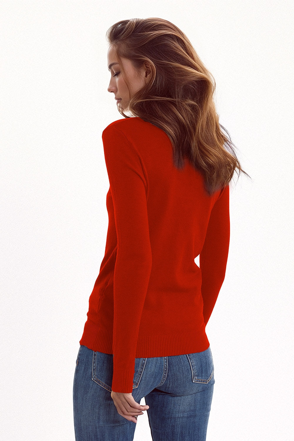 Jersey de punto fino y cuello alto en color vino Q2