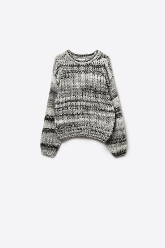 Q2 Jersey de punto grueso con diseño jaspeado en gris