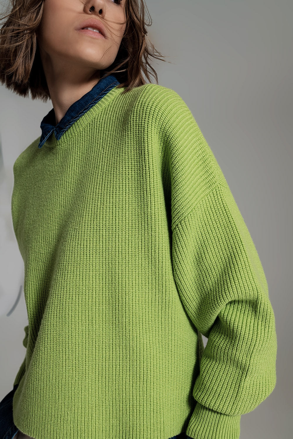 Jersey de punto grueso relajado en verde Q2