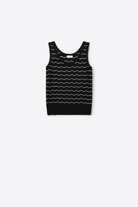 Q2 Jersey de punto negro con dibujo de zigzag dorado