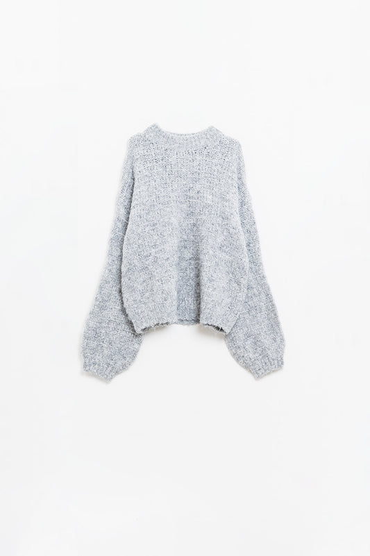 Q2 Jersey de punto oversize gris con mangas globo