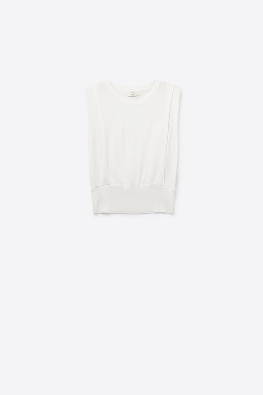 Q2 Jersey de punto sin mangas con drapeado en los hombros en blanco