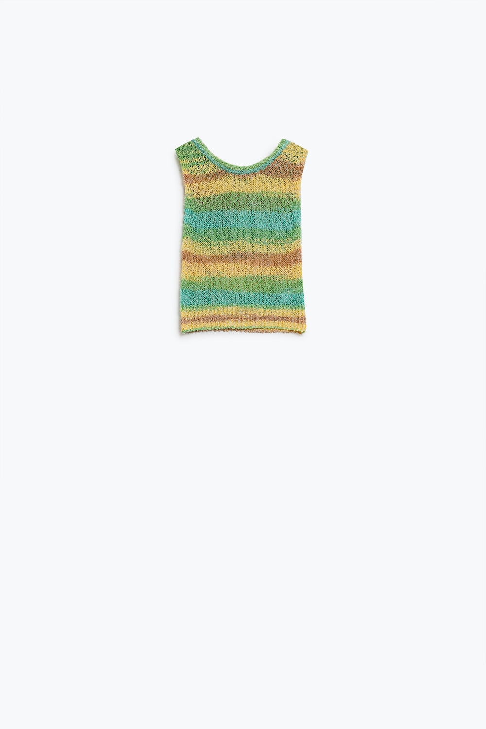 Jersey de punto sin mangas multicolor con rayas y cuello redondo Q2