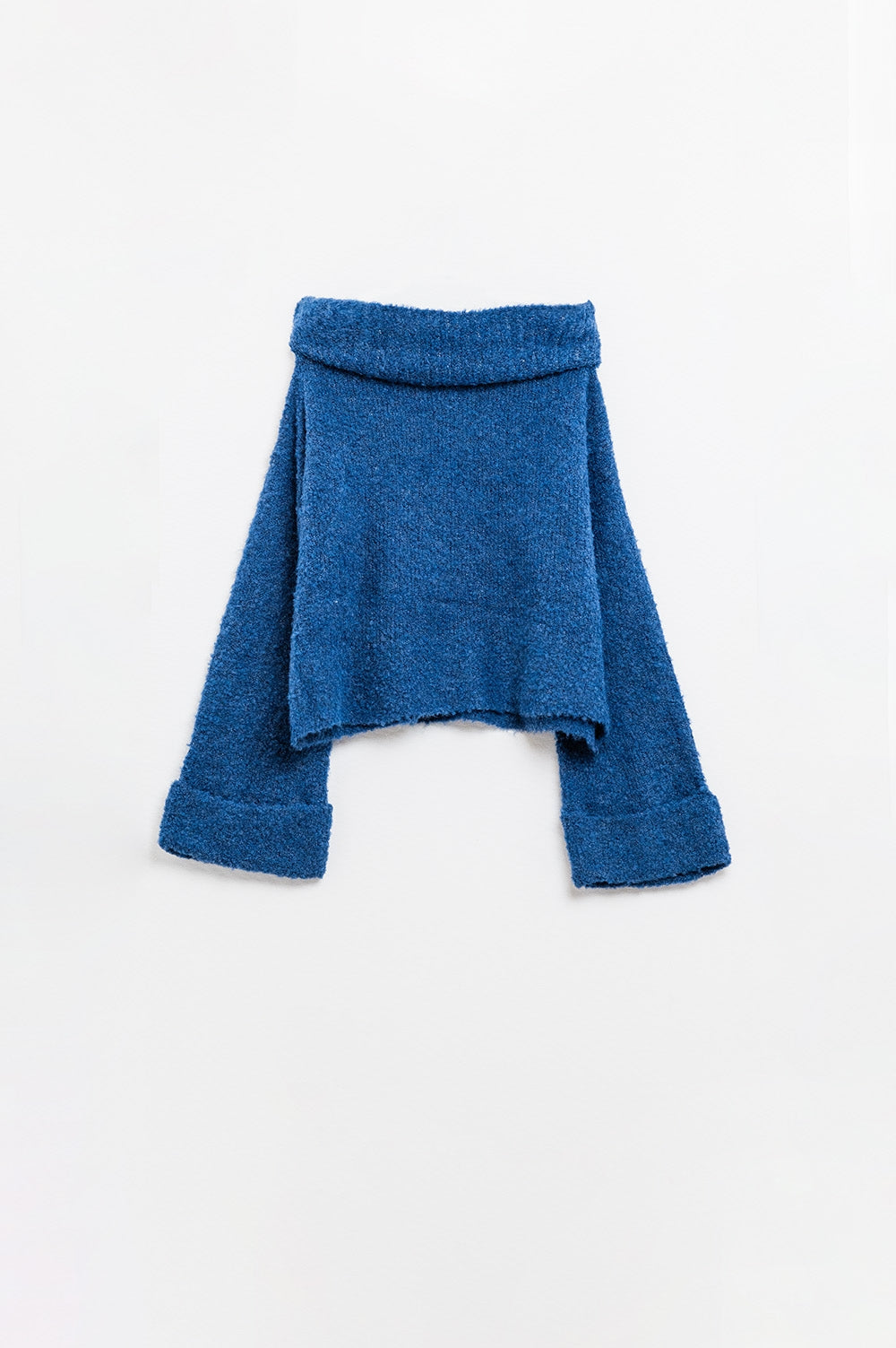jersey de punto suave de cuello alto en color azul Q2