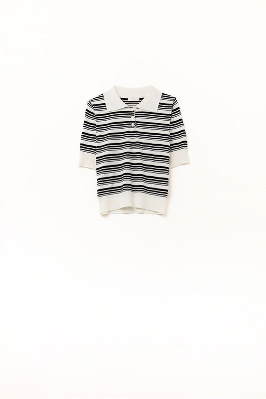 Q2 Jersey de rayas blancas y negras con cuello polo