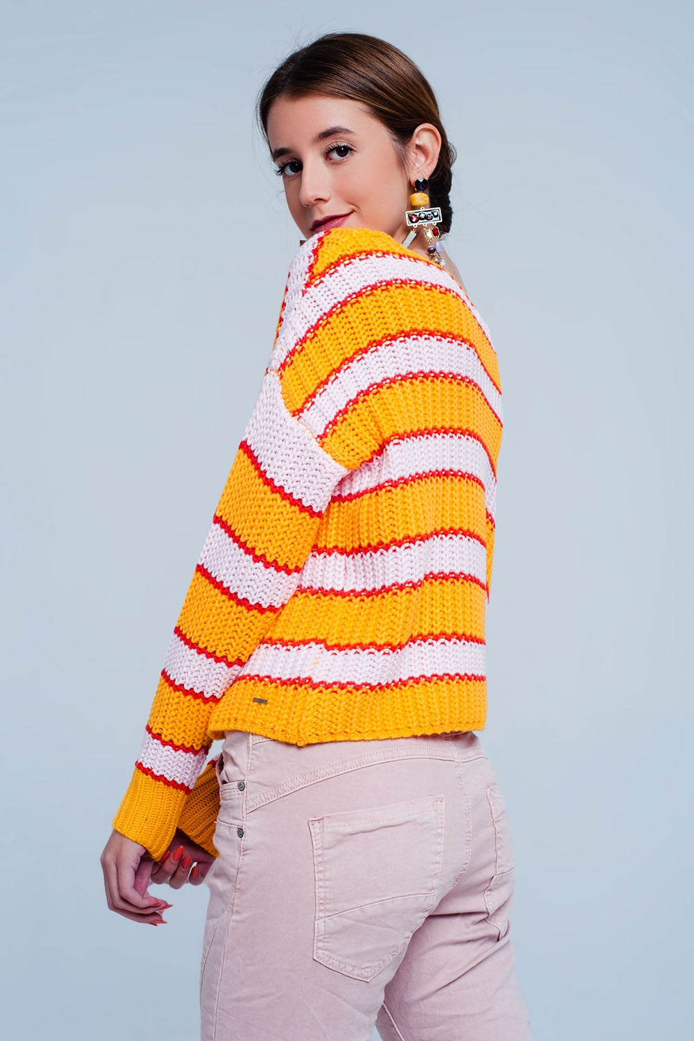Jersey de rayas colour block en naranja y rosa Q2