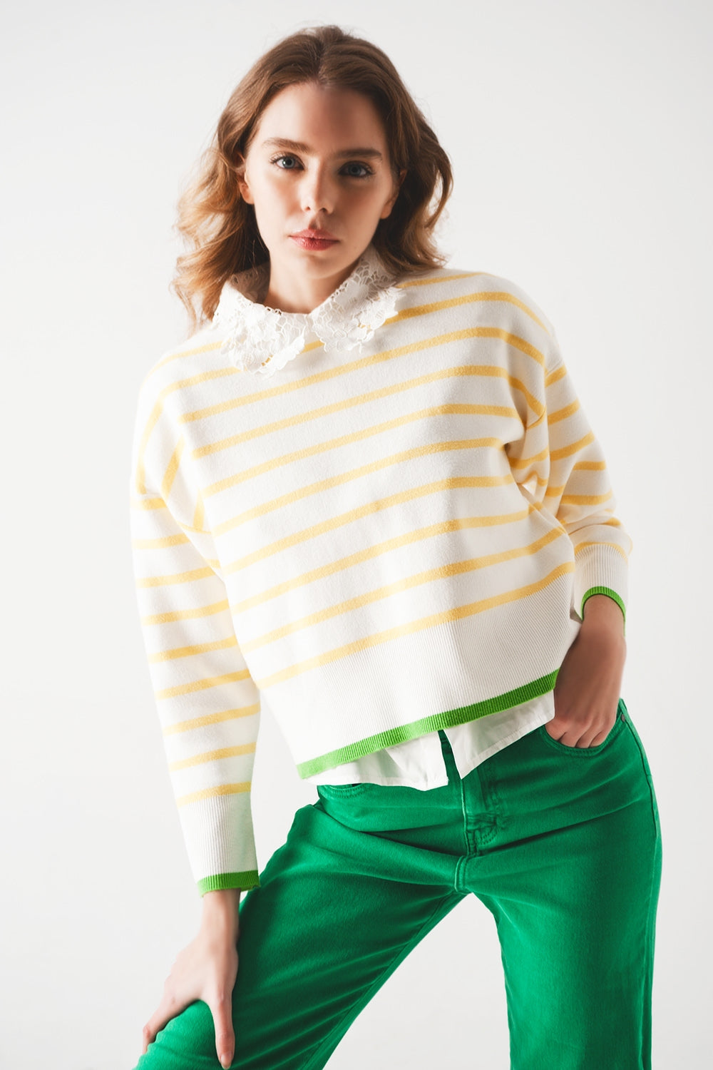Q2 Jersey de rayas en amarillo y blanco